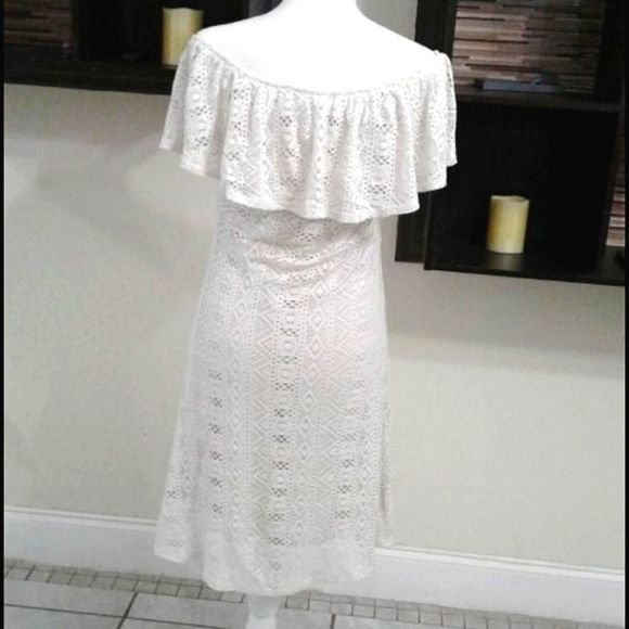 S-Twelve Boho Chic Romantic Bridal Off White Laced Ruffled Midi Dress - Picture 6 of 8